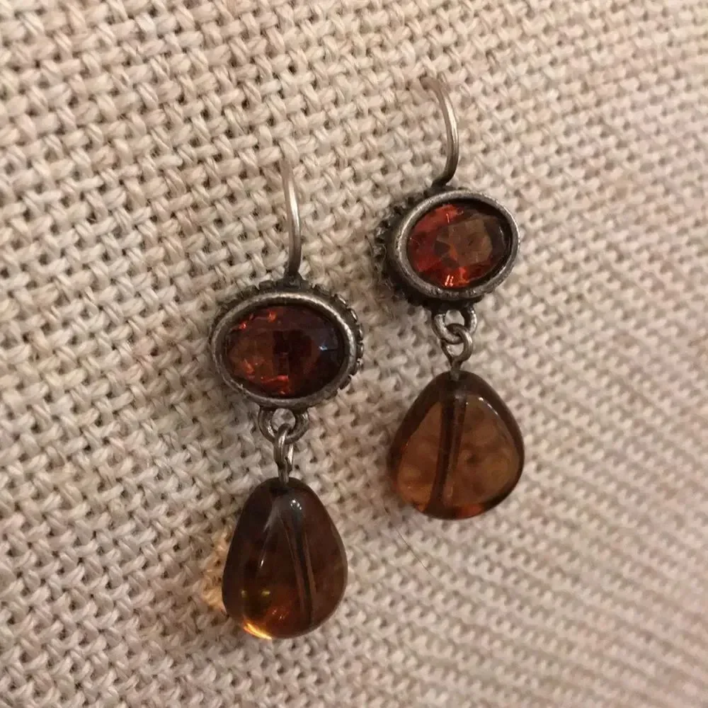 Sterling Silver Plated Earrings Amber & Topaz Color